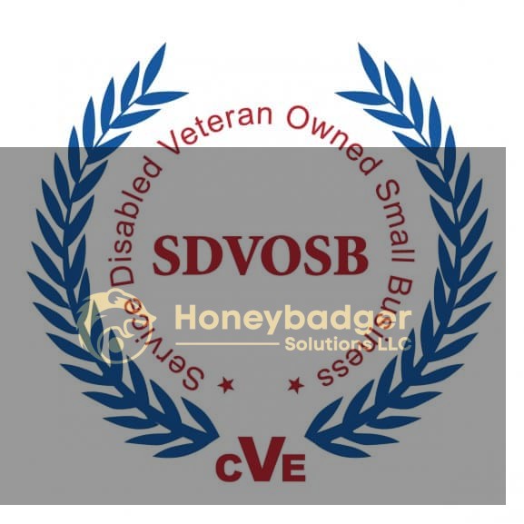 Logo representing Service Disabled Veteran Owned Small Business with laurel leaves and text.