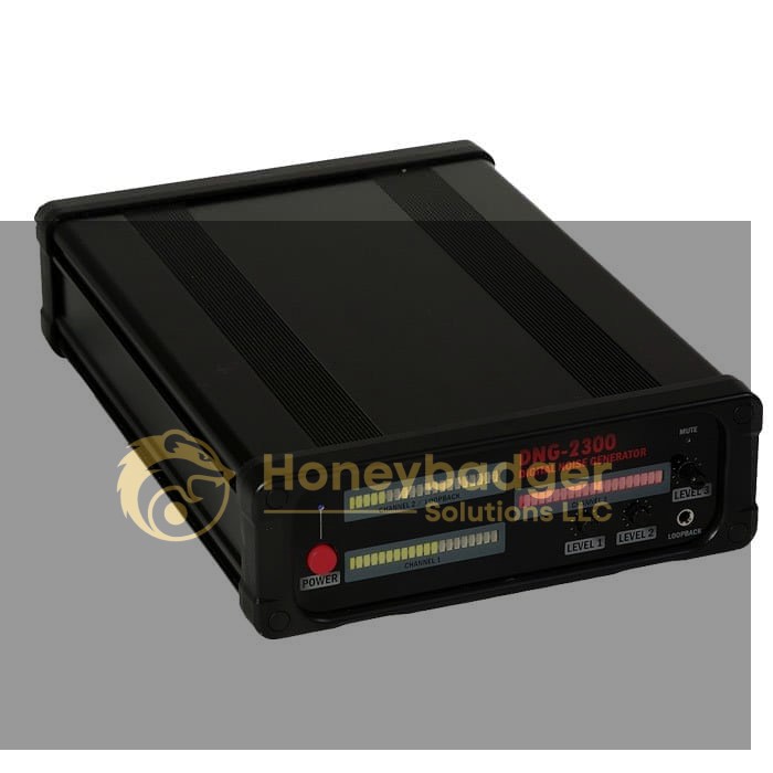 A black rectangular DNG-2300 Digital Noise Generator with LED indicators and control knobs on the front panel.