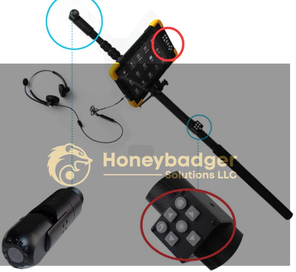 4K Pole Camera with Thermal Image Capture featuring a screen, control buttons, and a connected camera on an extended pole.