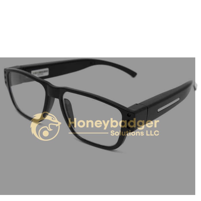 Black rectangular eyeglasses with thick frames and clear lenses, displayed at an angle on a white background.
