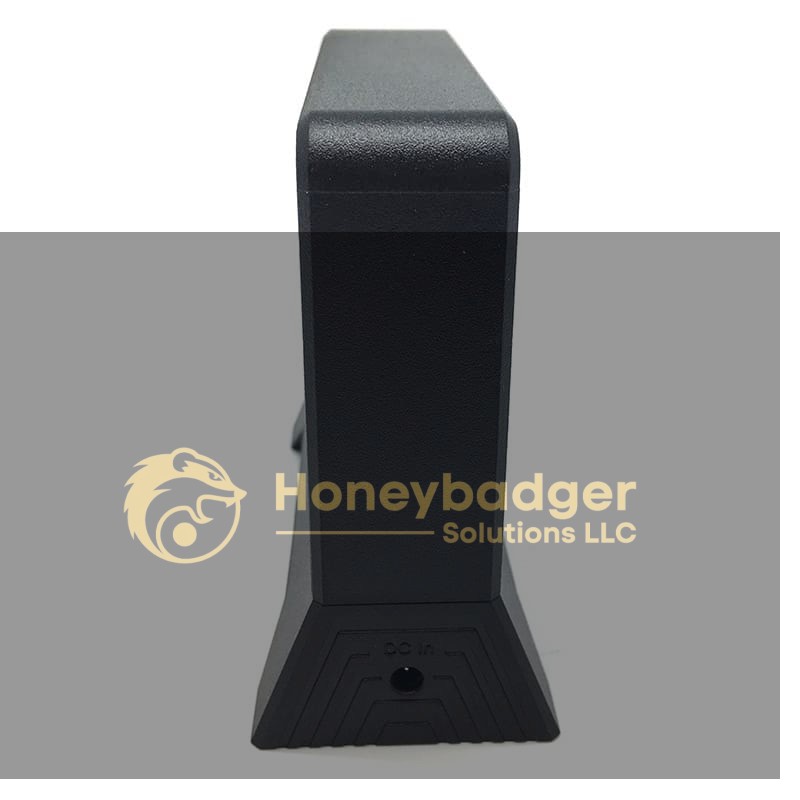 A black rectangular USB charging station hidden DVR camera with a power input port labeled 'DC in'.