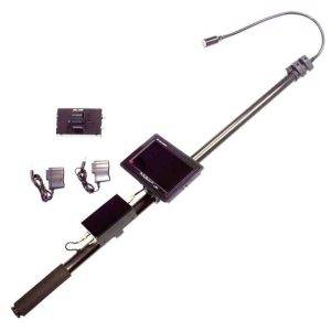 Pole Inspection Camera with a long adjustable arm, built-in display, flashlight, and accessories.