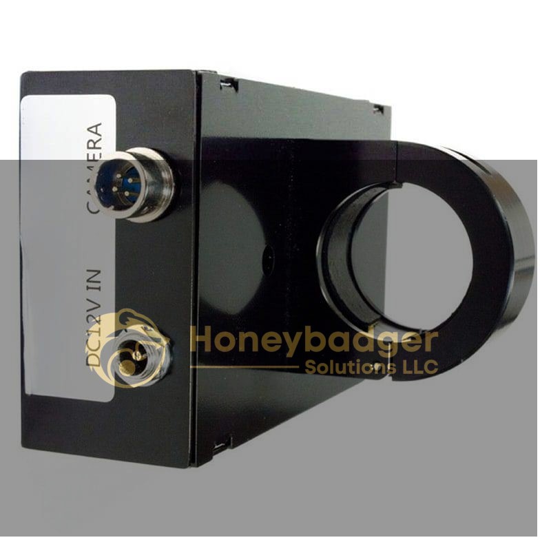 Black Pole Inspection Camera featuring a lens mount, DC12V power input, and connector port for surveillance and inspection.