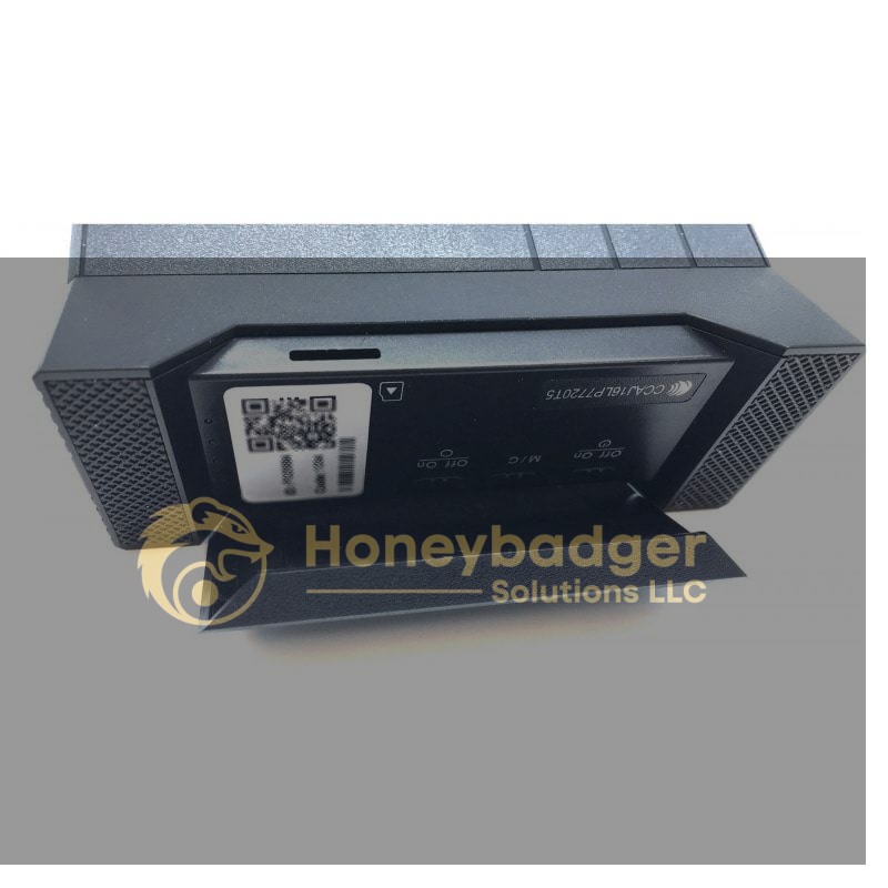 USB charging station with a hidden DVR camera, featuring a QR code and ON/OFF buttons.