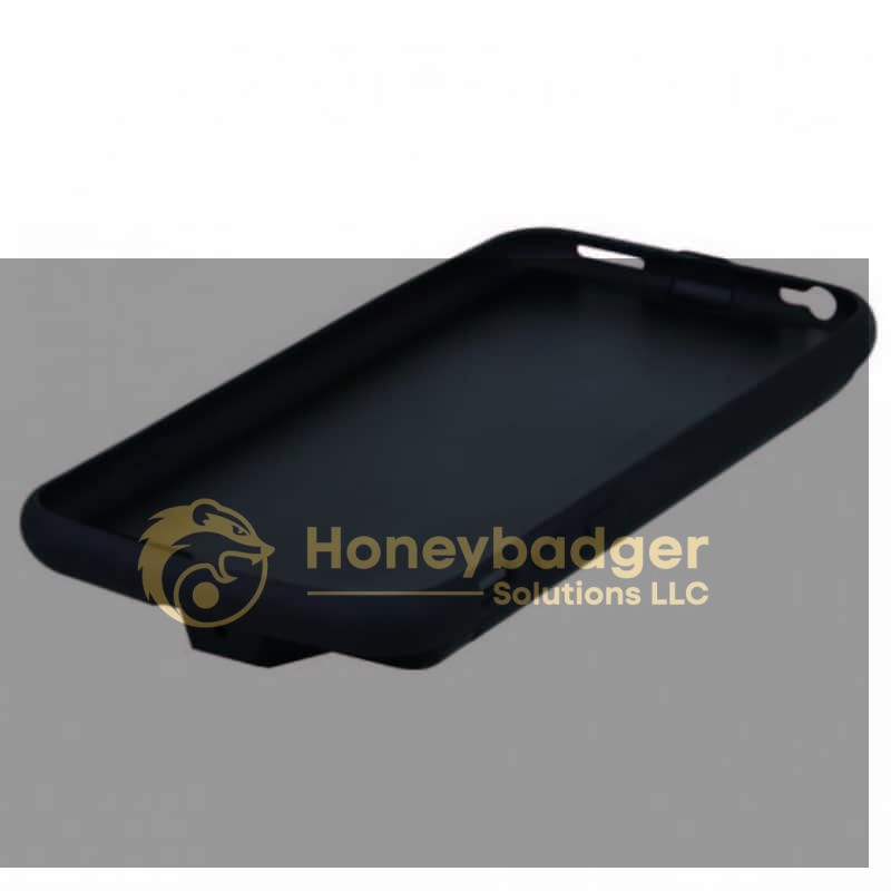 Black battery case designed for iPhone 6/7 with cutouts for buttons and ports.