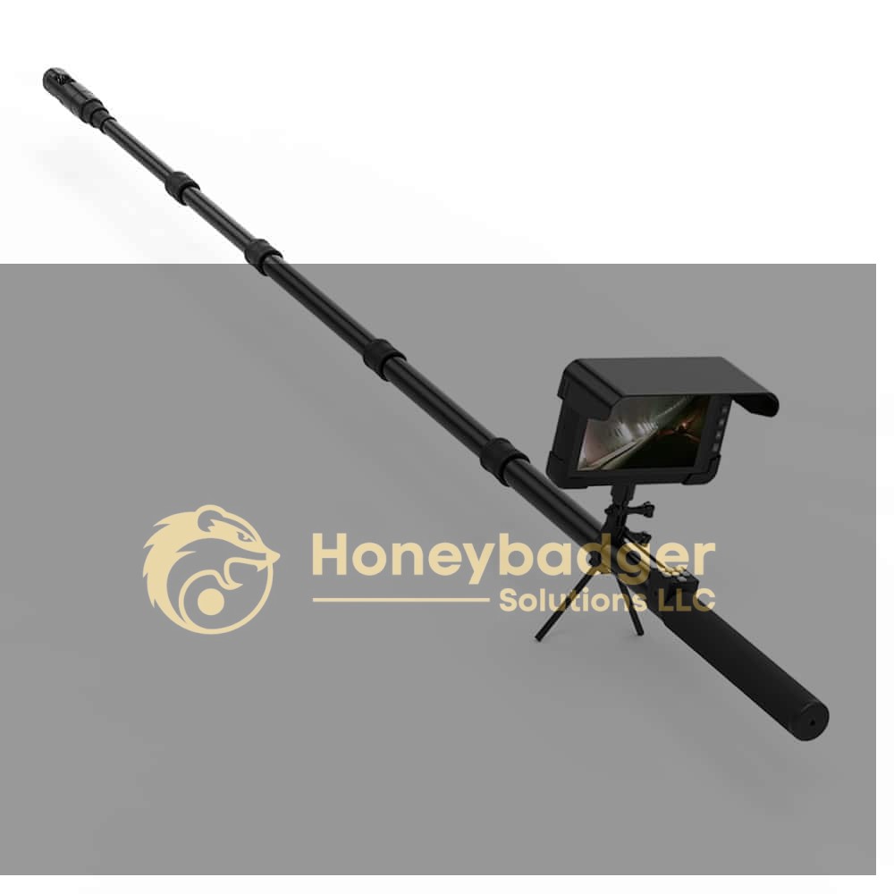 4K Thermal Pole Camera with a long black telescopic pole and a mounted screen displaying live video.