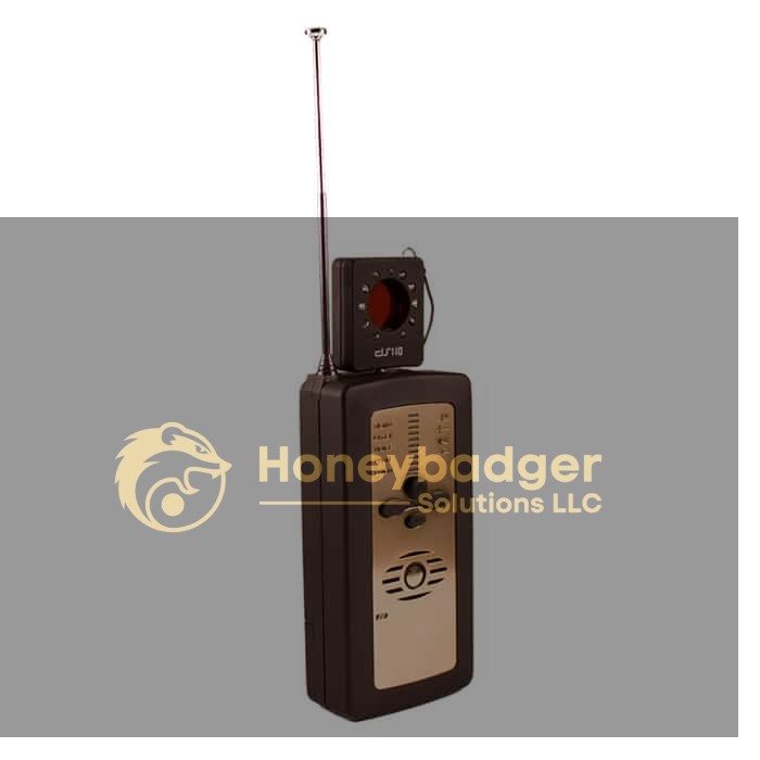 Law-Grade PRO Sweep Defender Deluxe 10G device with extended antenna, beige front panel, and black top component.