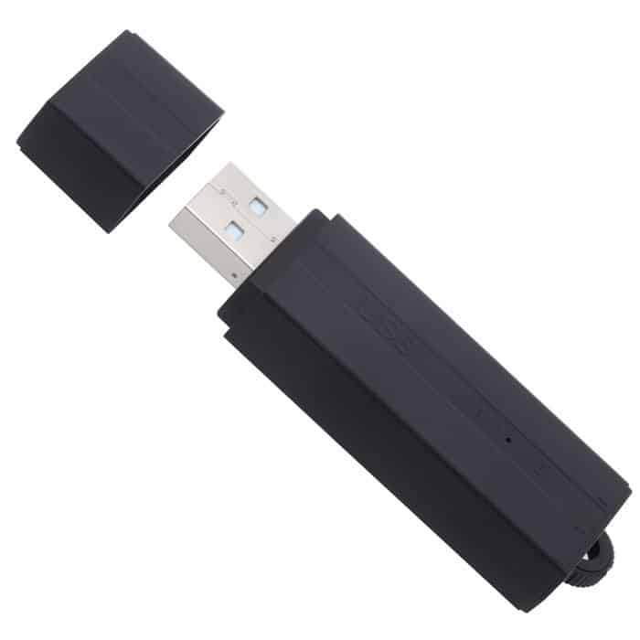 A 288 Hour USB Voice Recorder with its cap removed, revealing the metal connector for data transfer.