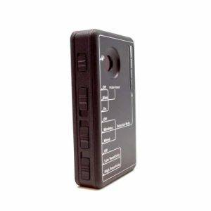 LawMate Pocket RF Detector, a black electronic device with buttons and indicator lights, shown upright against a white background.