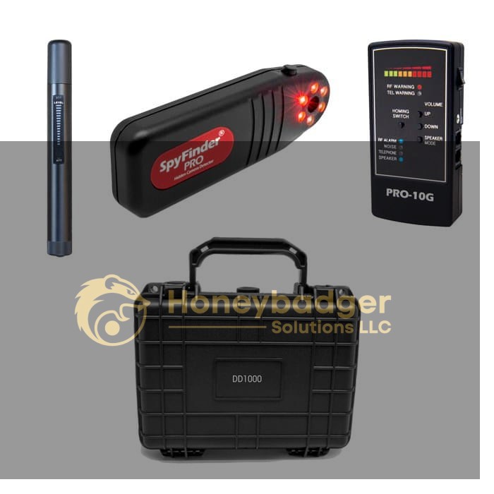 RF Detections and Lens Finder Kit containing four surveillance detection devices in a DD1000 hard carrying case.