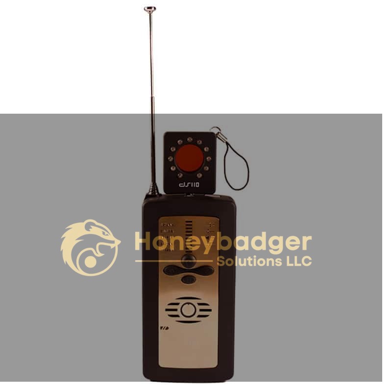 Law-Grade PRO Sweep Defender Deluxe 10G handheld radio with a gold front panel, black body, and long antenna.