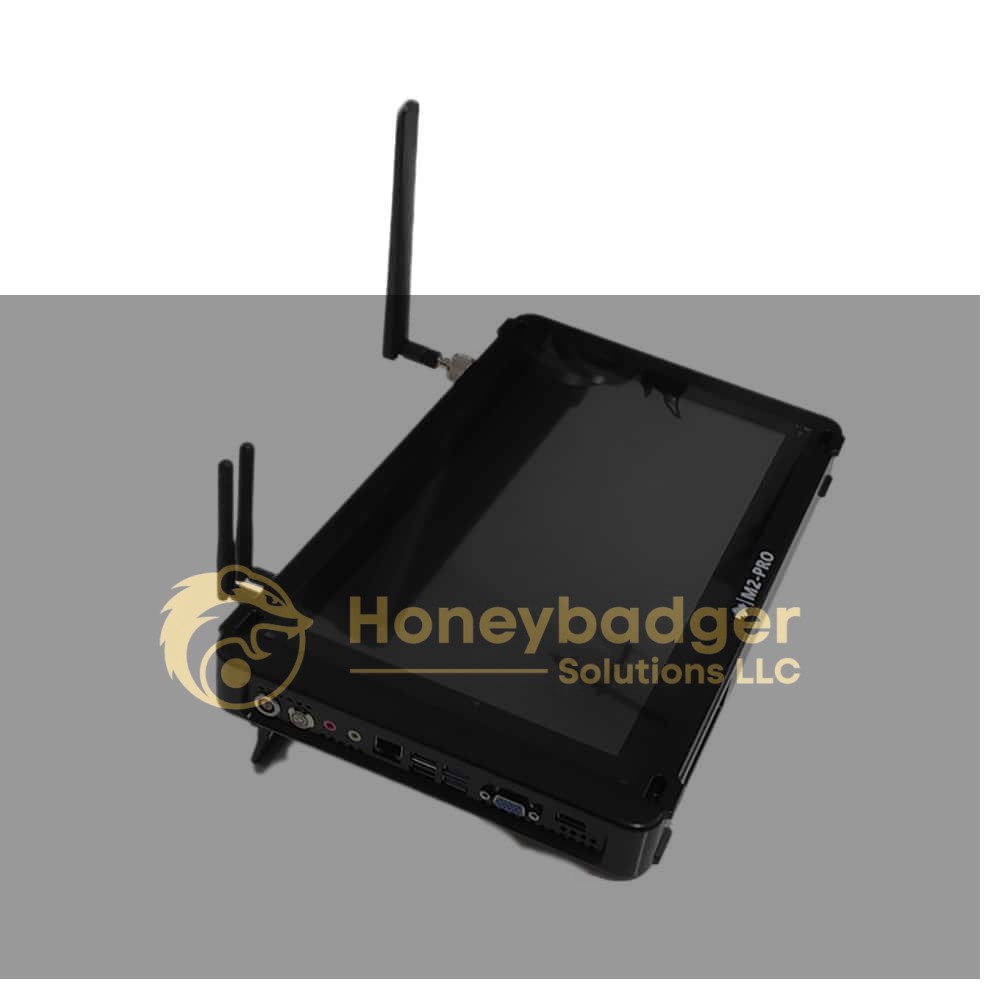 AI Spectrum Analyzer with a rugged black design, large screen, dual antennas, and multiple side ports.