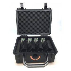 Rabbler Noise Generator Kit housed in a black hard-shell case with foam padding and compartments for four devices.