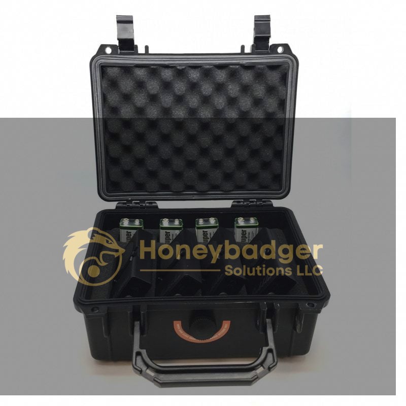 Rabbler Noise Generator Kit housed in a black hard-shell case with foam padding and compartments for four devices.