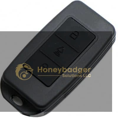 Car key remote featuring three buttons for locking and unlocking functions.