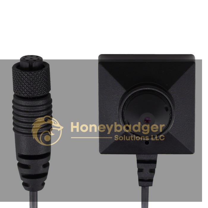 HD Cone Lens Button Camera with a small black design and a circular lens, connected by a cable.