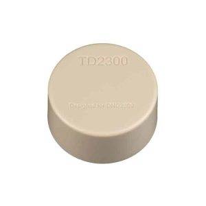 Beige, round plastic cap with 'TD2300' and 'Designed for DNC2300' embossed on top, measuring 2300-inch.