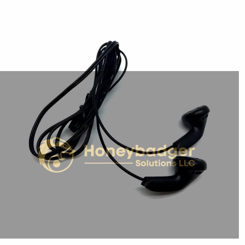 Black wired earphones with a standard design and a long cable for audio listening.