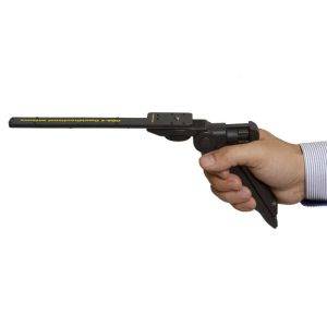 A person holds an Omni Directional Antenna with a black handle and a flat, rectangular scanning surface, used in various applications.