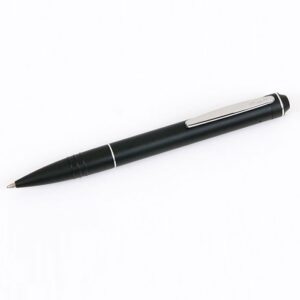 A black ballpoint pen with a silver clip and tip, commonly used in various writing tasks.