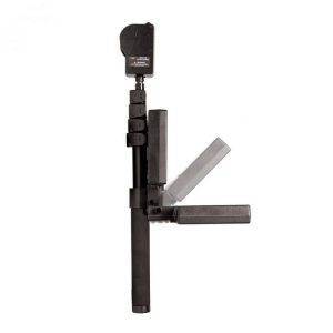 The VPC 2.0 Deluxe Video Pole Camera is a black handheld monopod with a telescopic handle and a foldable rectangular attachment.