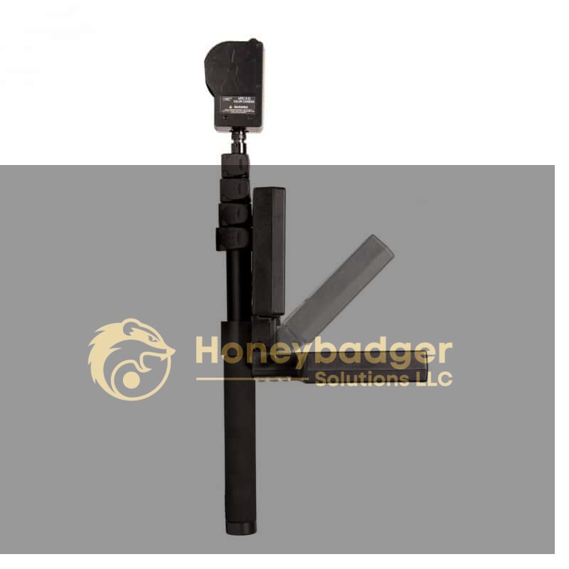 The VPC 2.0 Deluxe Video Pole Camera is a black handheld monopod with a telescopic handle and a foldable rectangular attachment.