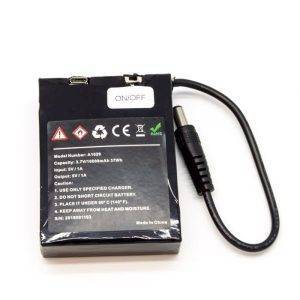 The Xtreme Life 90 Day Rechargeable Battery is a black rectangular pack with an ON/OFF switch and power cable, featuring specs and certification icons.