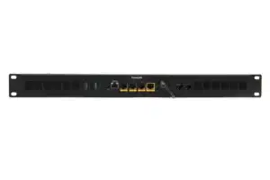 Firewalla Gold Rack Mount is a black rackmount firewall with multiple network and USB ports and front indicator lights.