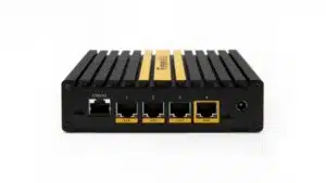 Firewalla Gold Plus 2.5G Cyber Security Firewall & Router with four Ethernet ports and a console port on a white background.