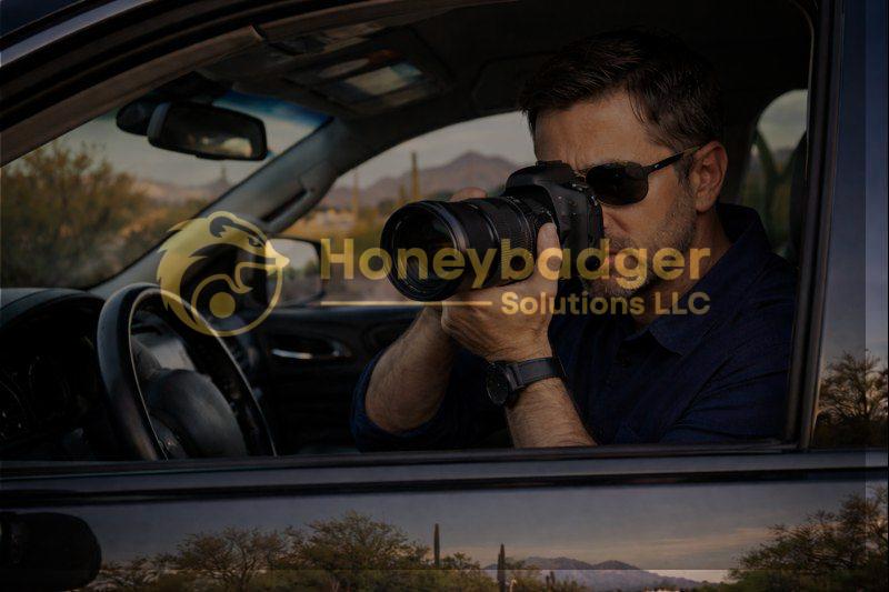 A man wearing sunglasses holds a camera while seated in a vehicle, preparing to take a photograph.