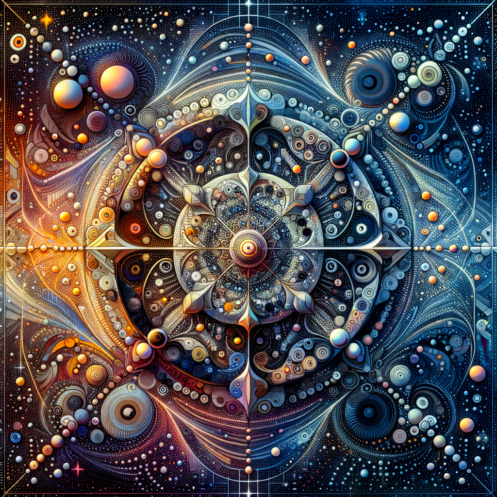 Intricate abstract design featuring circular patterns and cosmic elements in vibrant colors.