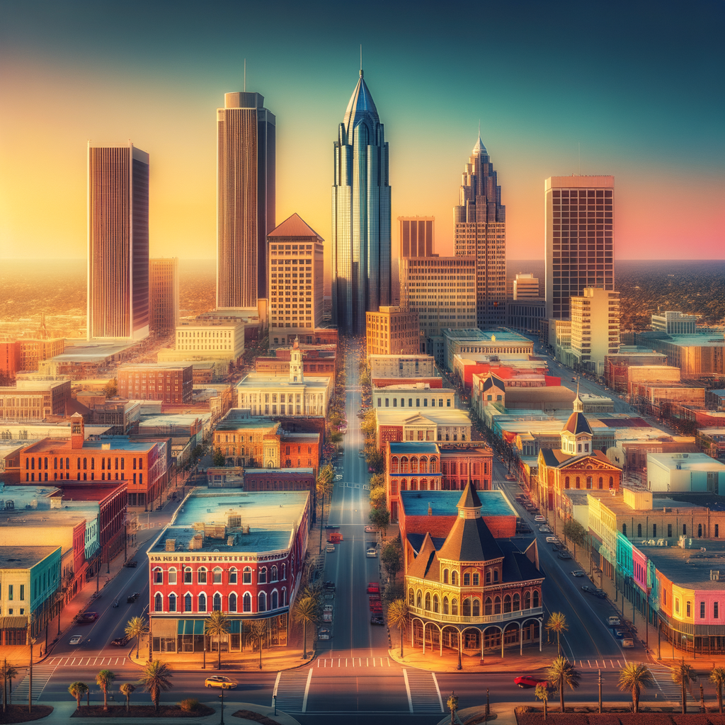 Aerial view of Philadelphia skyline with buildings and streets during sunset.