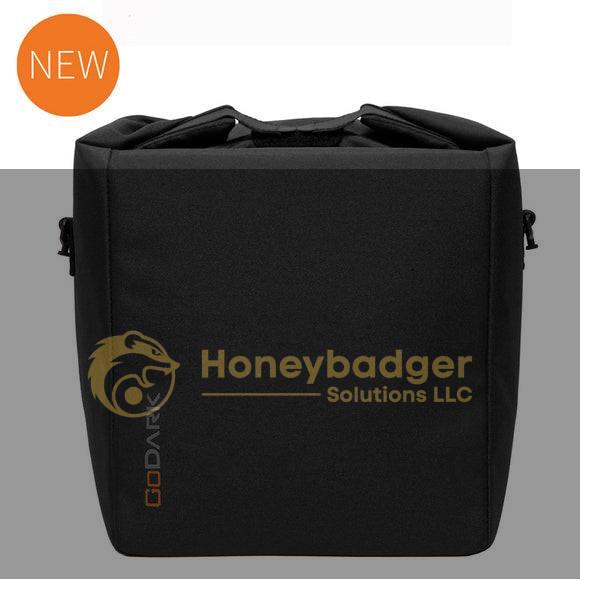 GoDark insulated cooler bag in black with a sleek design and top handles for easy carrying.