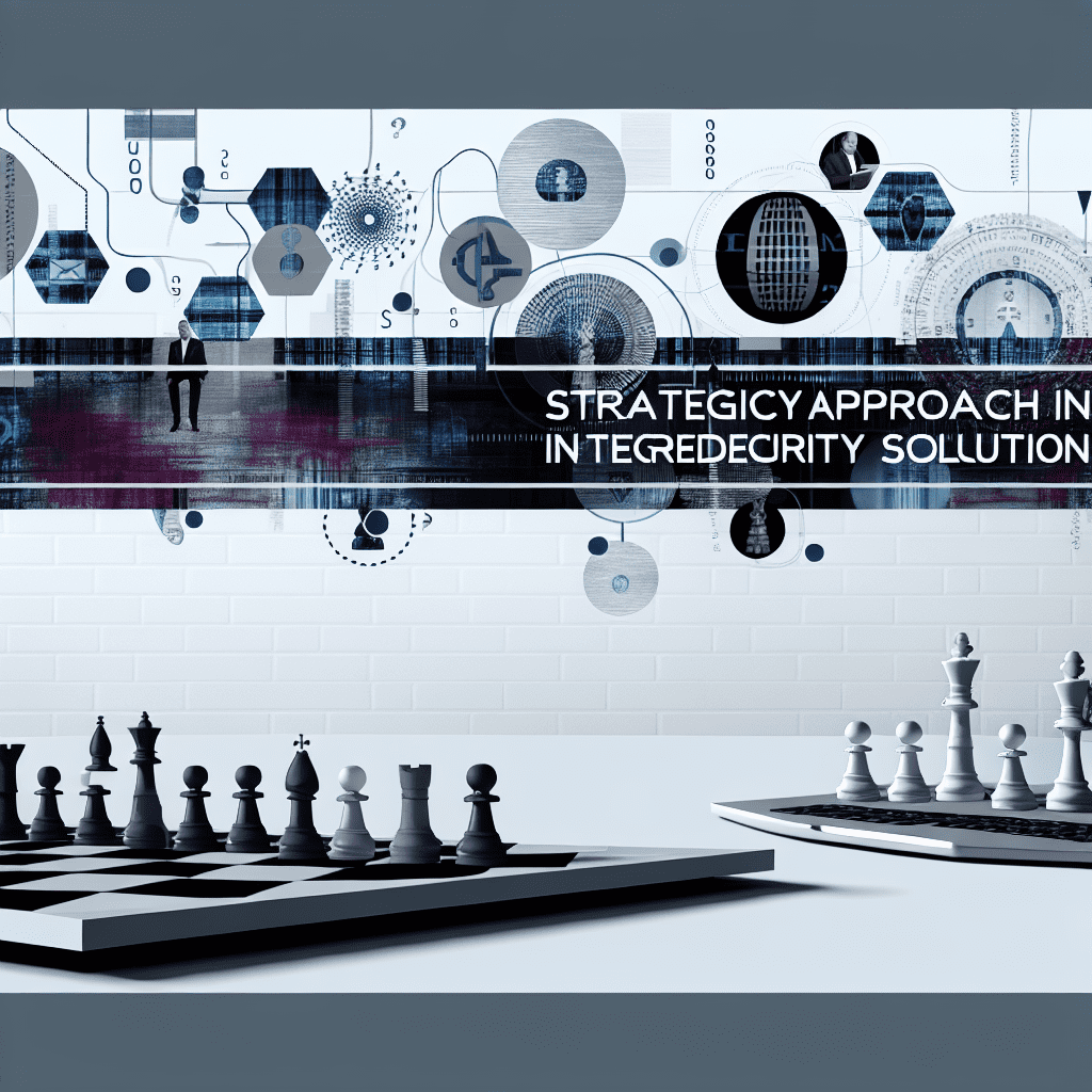 Chessboard displaying black and white pieces with abstract strategic design elements in the background.