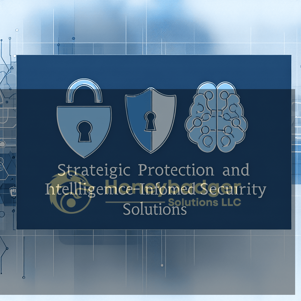 Graphic representation of security concepts including a padlock, shield, and brain, symbolizing protection and intelligence-informed solutions.