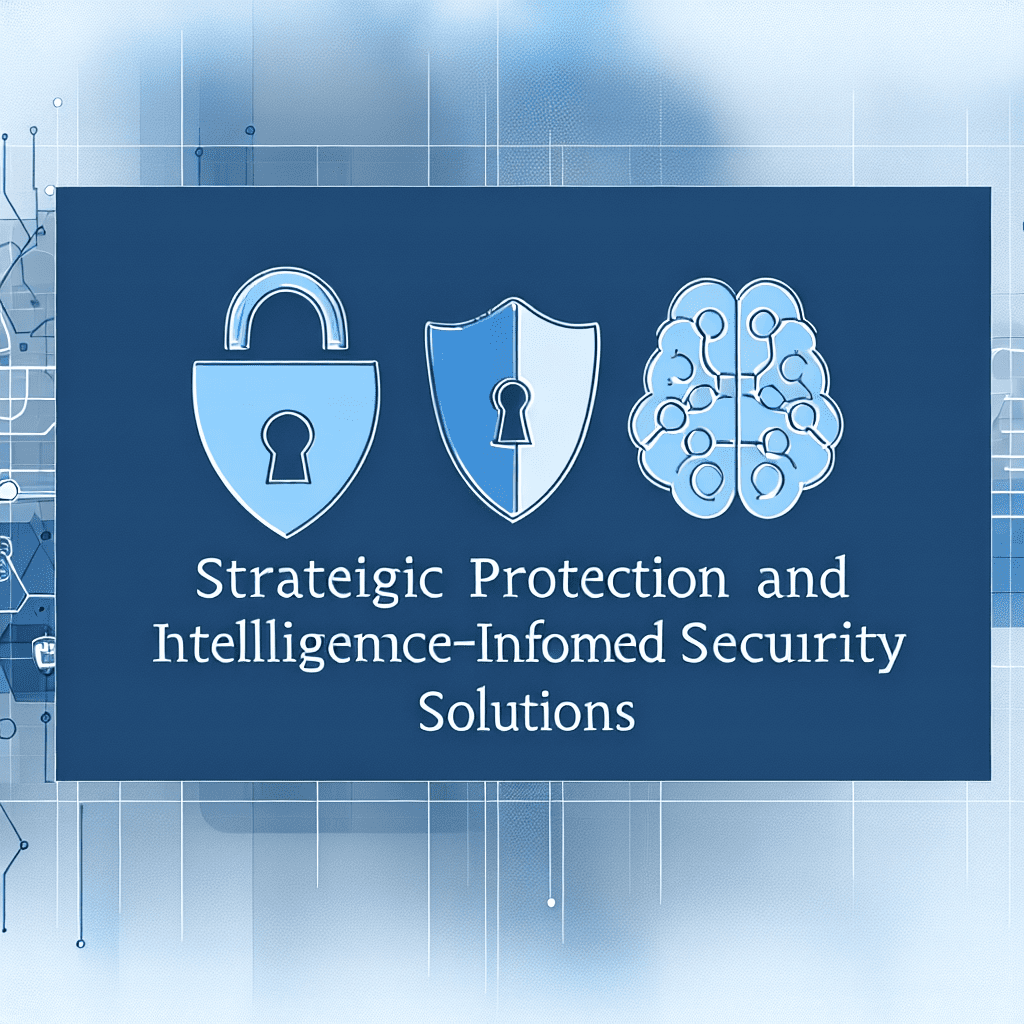 Graphic representation of security concepts including a padlock, shield, and brain, symbolizing protection and intelligence-informed solutions.