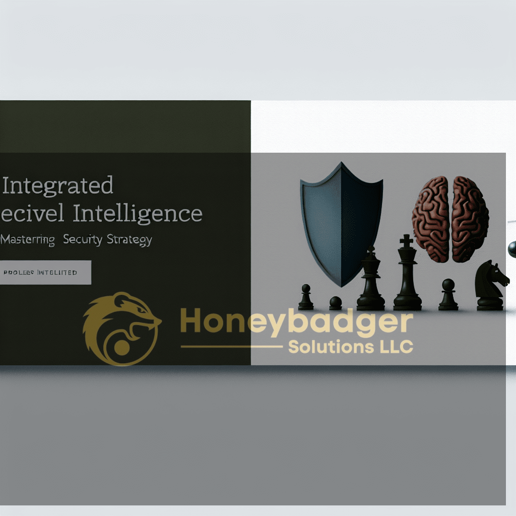 Graphic illustrating integrated cyber intelligence with a shield, brain, and chess pieces.