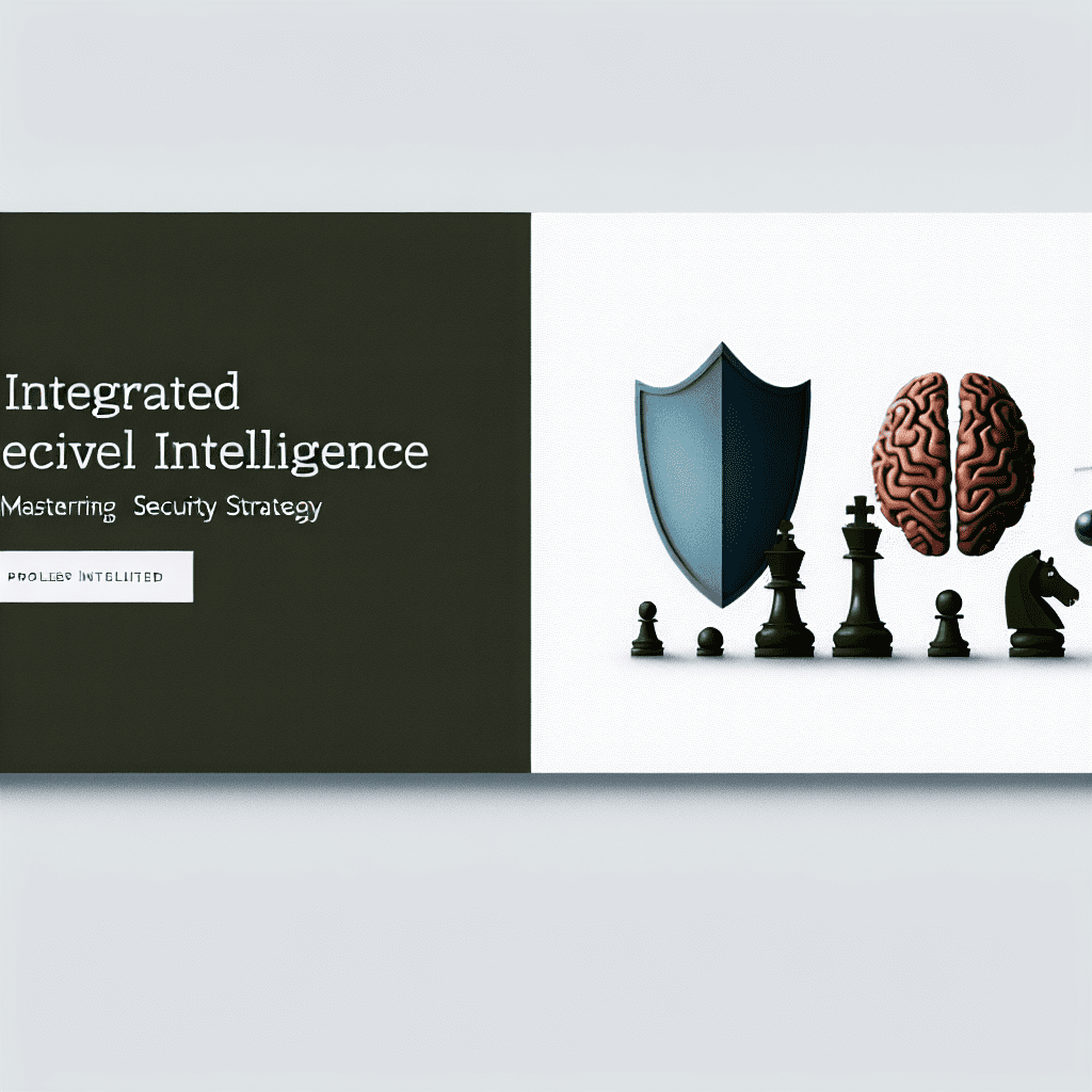 Graphic illustrating integrated cyber intelligence with a shield, brain, and chess pieces.