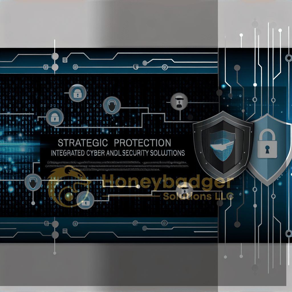 Graphic representation of strategic protection in integrated cyber and security solutions with shields and locks.