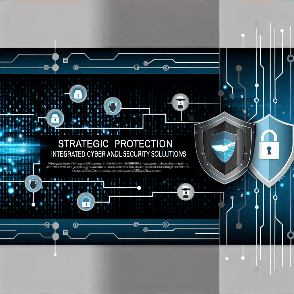 Graphic representation of strategic protection in integrated cyber and security solutions with shields and locks.