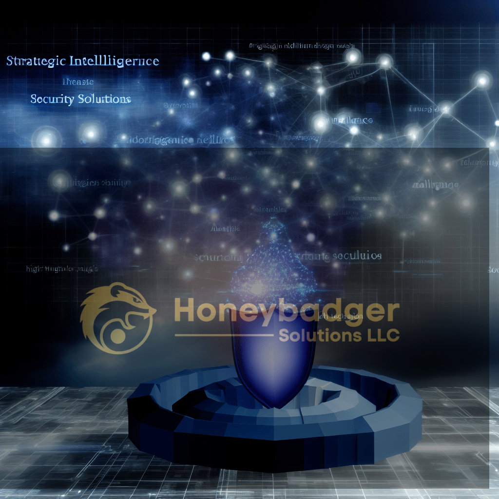 A digital shield symbolizing security solutions with a glowing background of strategic intelligence concepts.