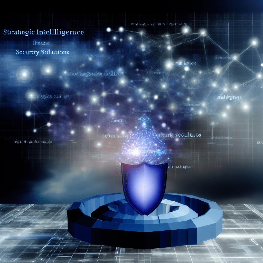 A digital shield symbolizing security solutions with a glowing background of strategic intelligence concepts.