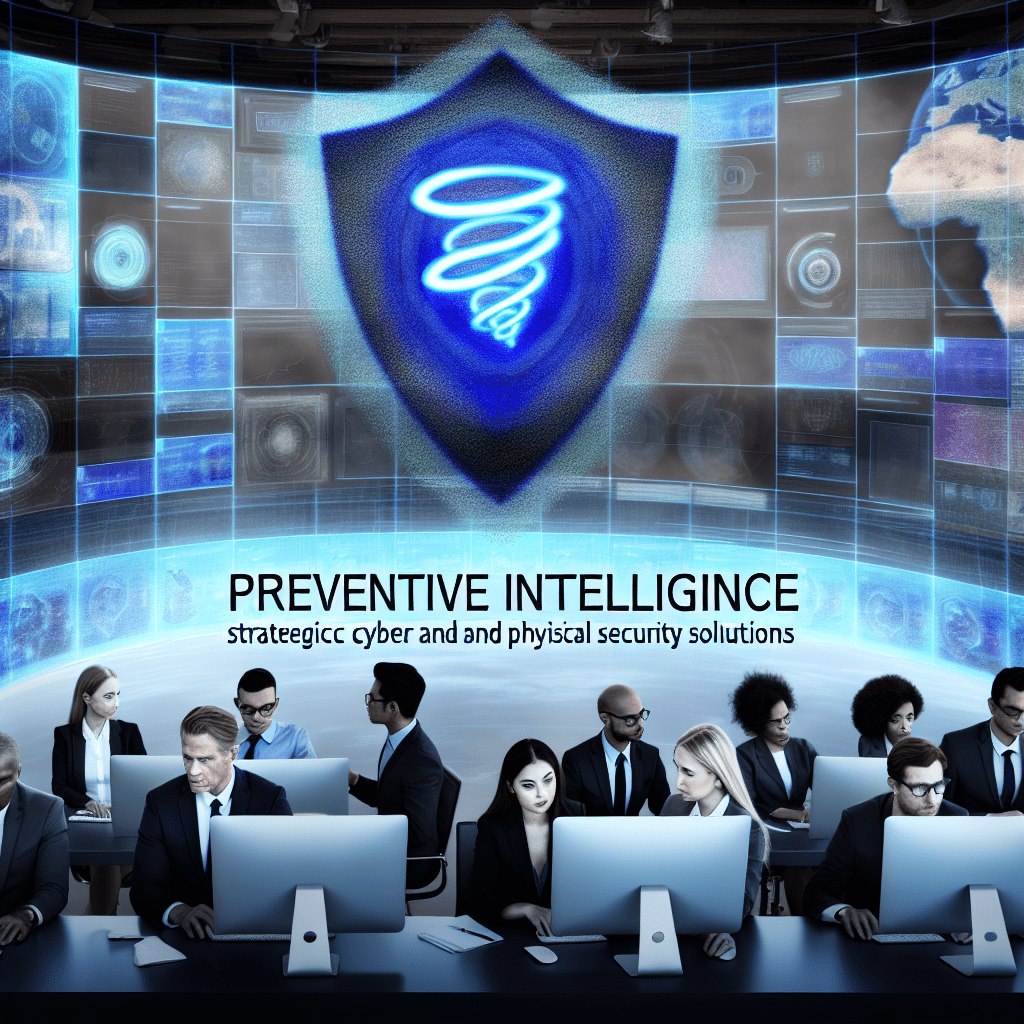 A group of professionals working at computers in a high-tech environment with a shield symbol representing security solutions.