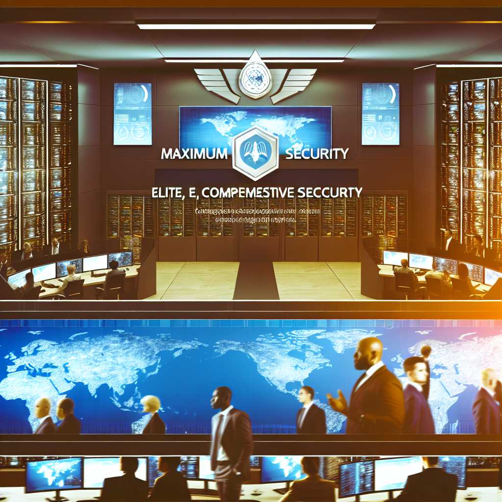 A modern security operations center featuring multiple screens displaying data and a world map.