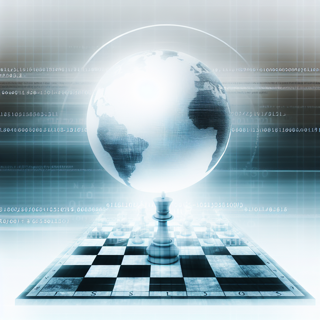 A chessboard featuring a globe and digital elements, symbolizing strategy and global connectivity.