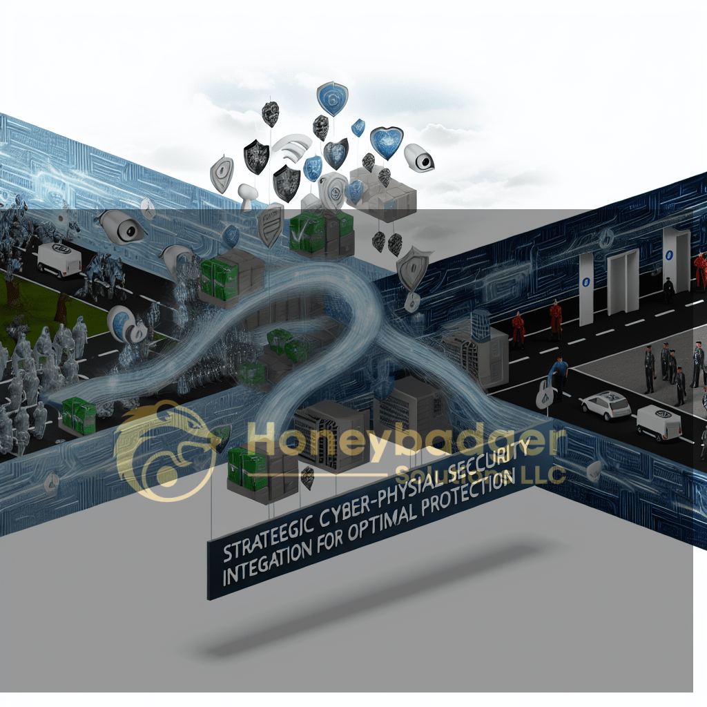 Blue futuristic cyber-physical security illustration showing flowing data streams, shield icons, servers, and devices along a digital corridor, emphasizing protection concepts