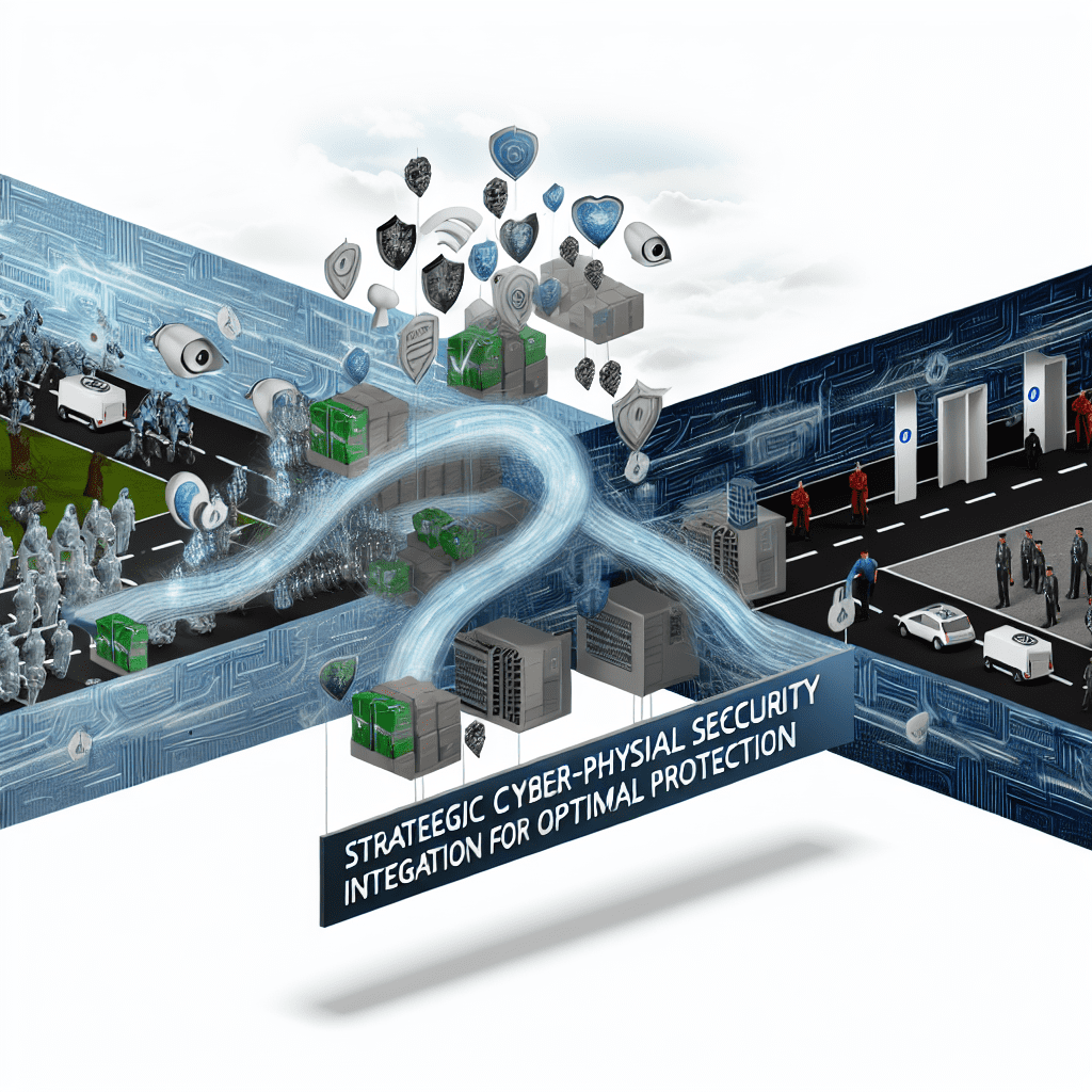 Blue futuristic cyber-physical security illustration showing flowing data streams, shield icons, servers, and devices along a digital corridor, emphasizing protection concepts