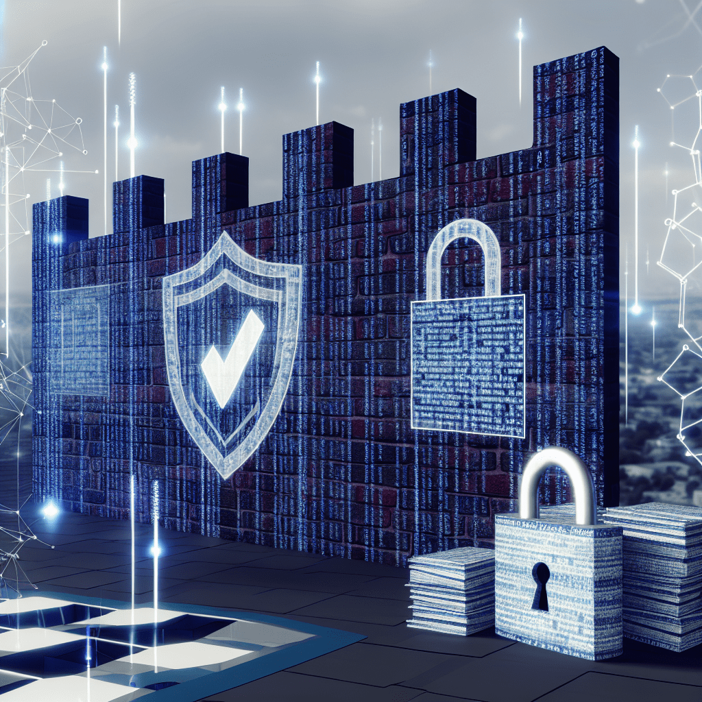 Blue digital fortress with glowing shield emblem and padlock, illustrating cybersecurity and risk mitigation concepts for Honeybadger Solutions LLC article on strategic risk management