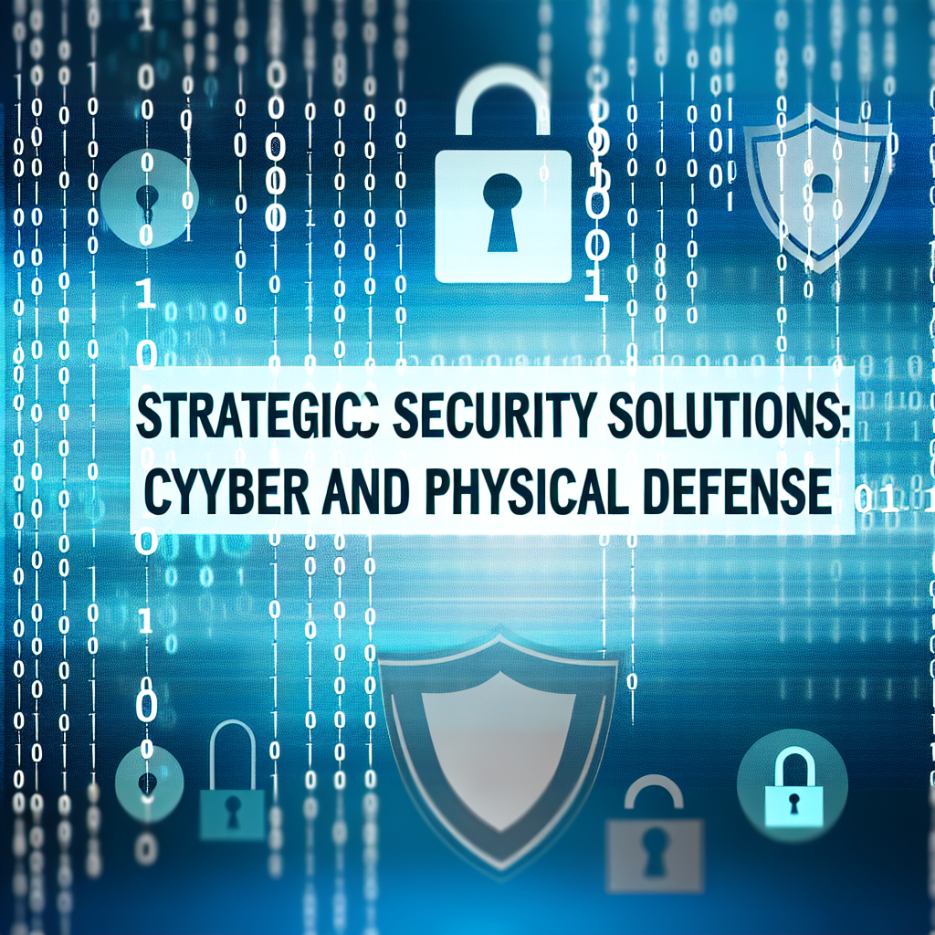 Graphic illustrating strategic security solutions with locks and binary code background.