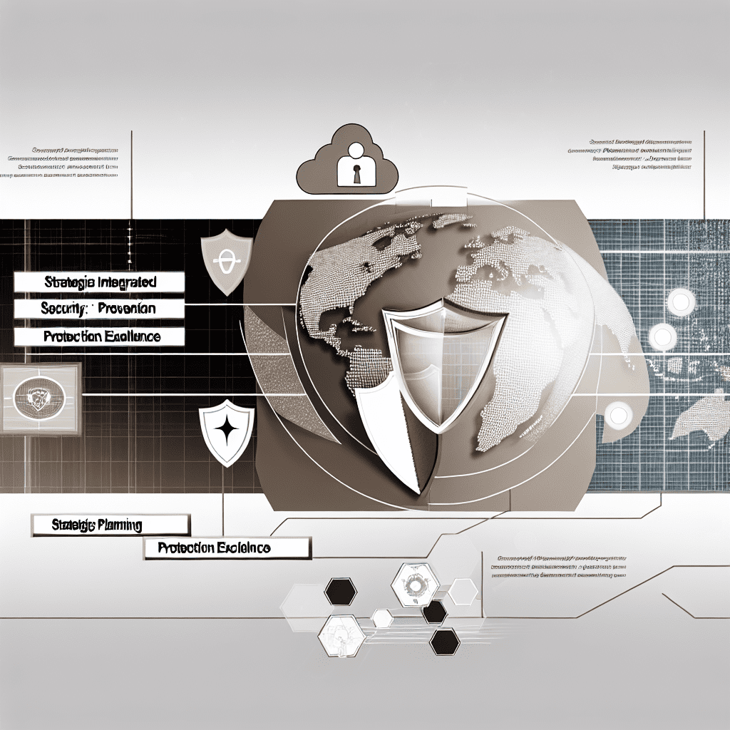 Gray globe graphic with shields and a cloud icon representing strategic integrated security, protection excellence, and planning by Honeybadger Solutions LLC
